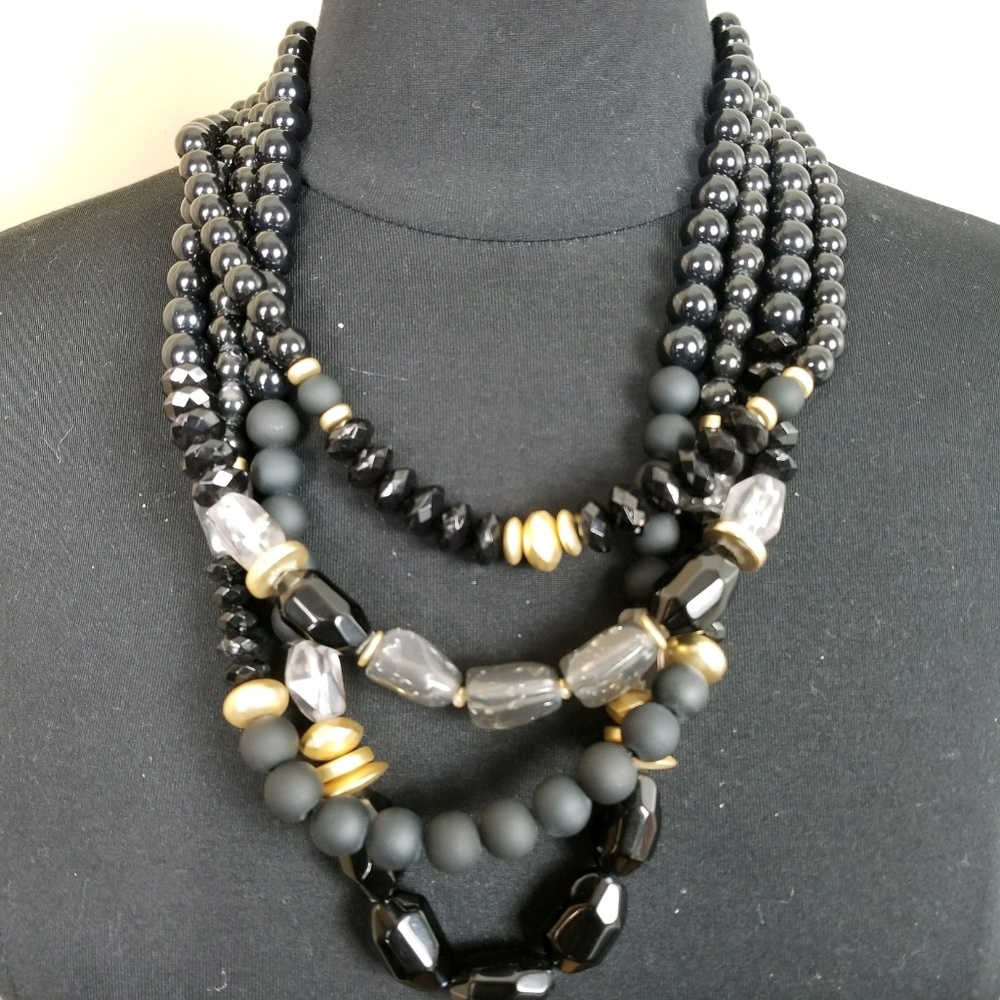 NWOT Chico's Black/Gold Short Multi-Stand Necklace